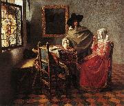 VERMEER VAN DELFT, Jan A Lady Drinking and a Gentleman wr oil painting on canvas